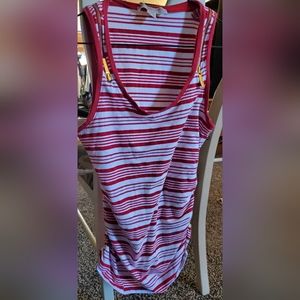 MICHAEL KORS WOMEN'S RED/WHITE STRIPED GOLD ZIPPERS Sleeveless Gathered Side Top